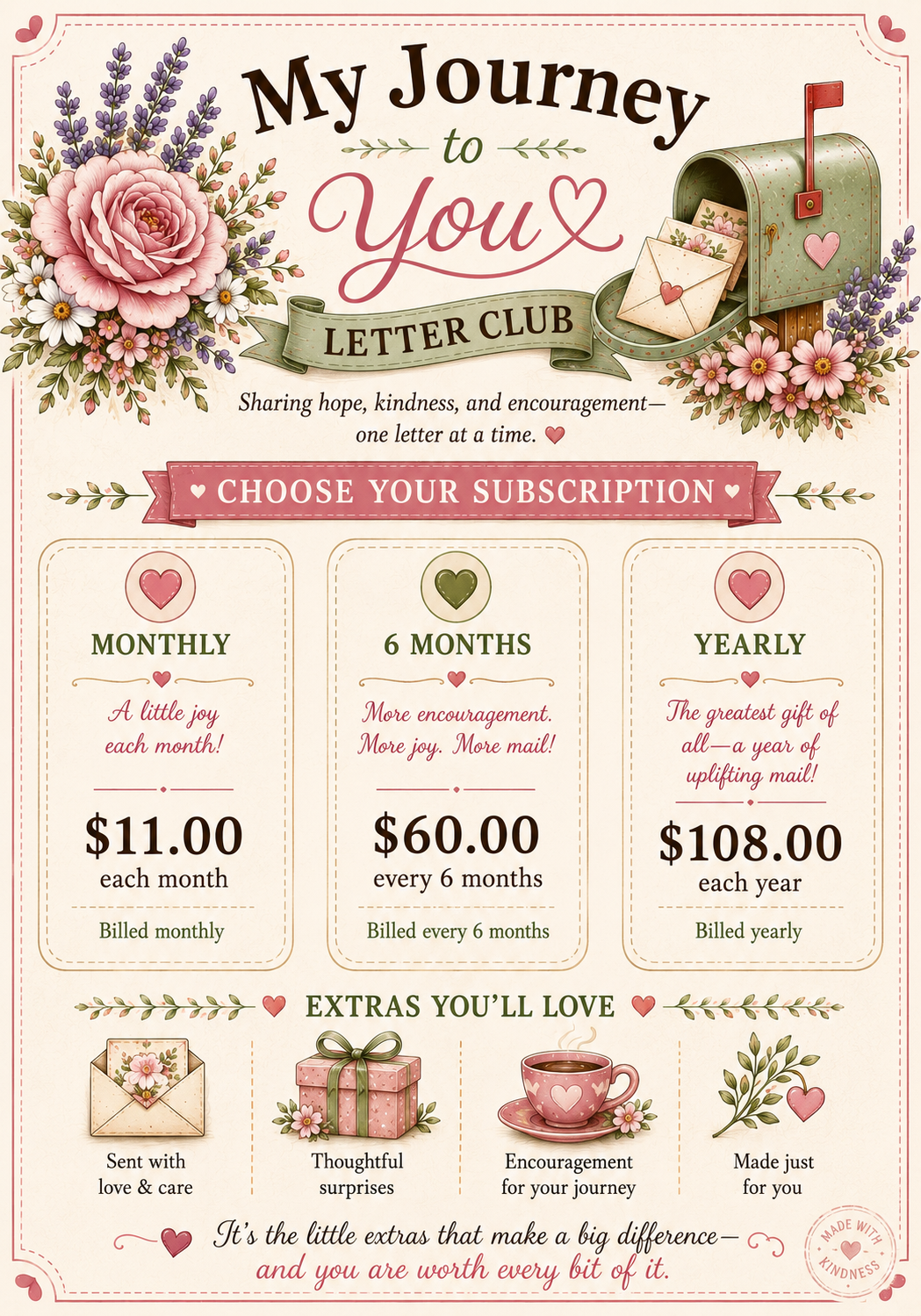 The Letter Club: monthly happy mail for women. Handwritten notes, pretty stationery, and words of encouragement for whatever season you are in.